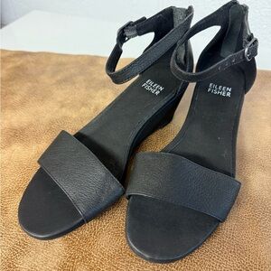 Eileen Fisher Black Wedge Sandals